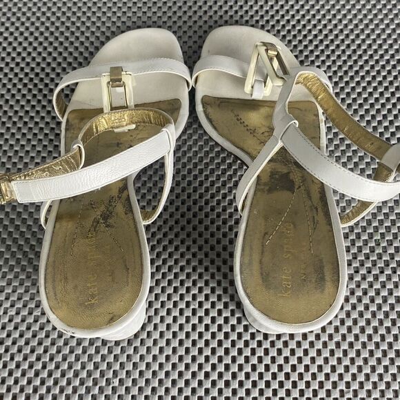 Kate Spade Heeled Sandals Womens Size 8.5 B White Ankle Strap Made In Italy - Picture 6 of 13